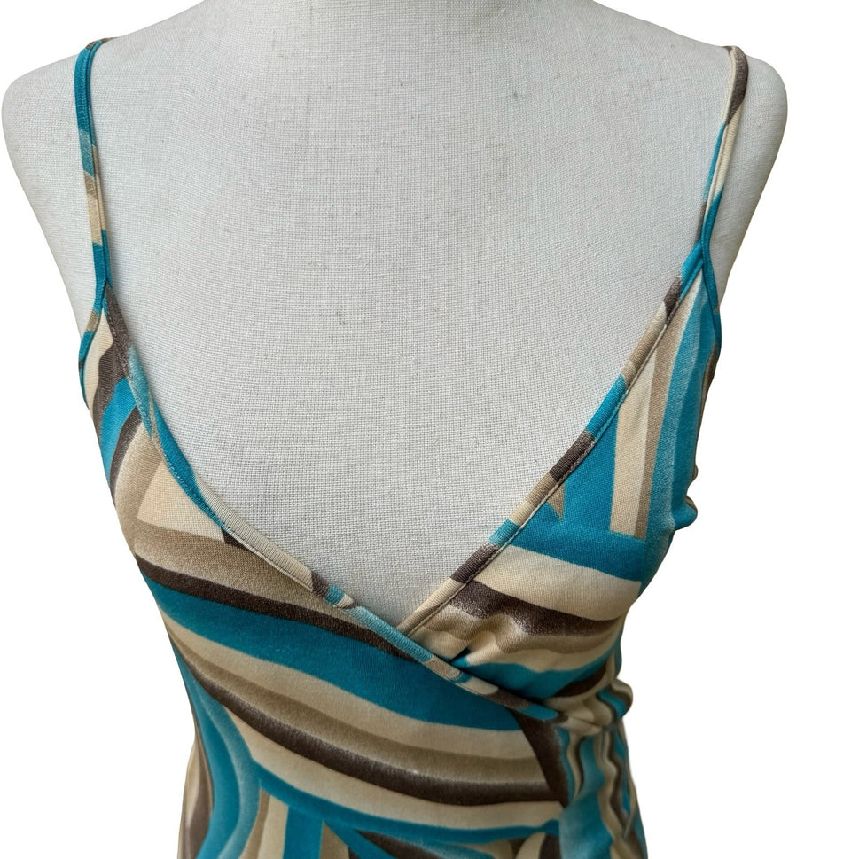 Sky David Park Y2K Psychedelic Boho Abstract Bodycon Tie Midi Cocktail Dress S