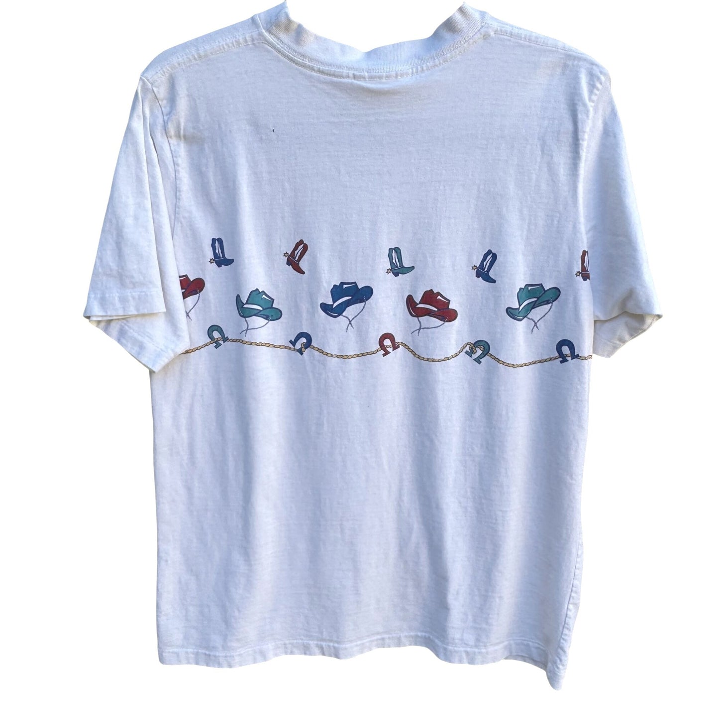 Northern Reflections Vintage 90s USA Western Cowboy Hat Graphic White T-Shirt L