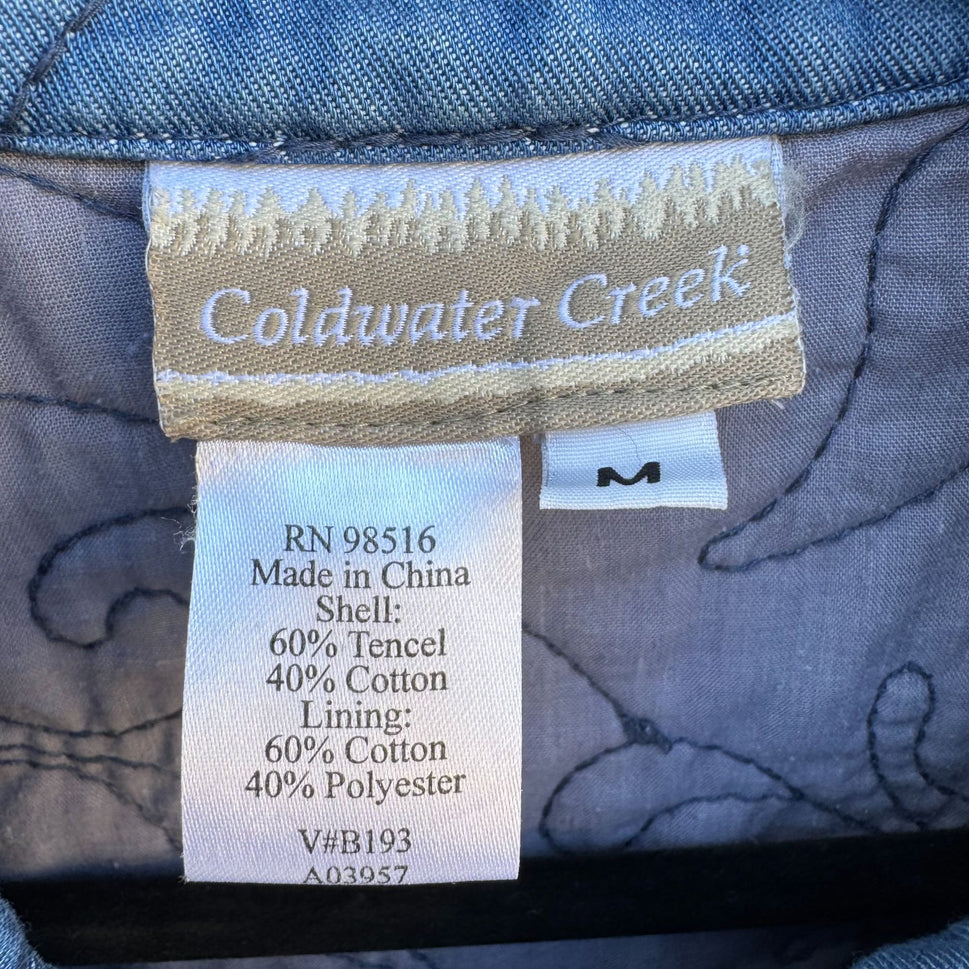 Coldwater Creek Vintage Quilted Jacket M Blue Paisley Design Button Front Jacket