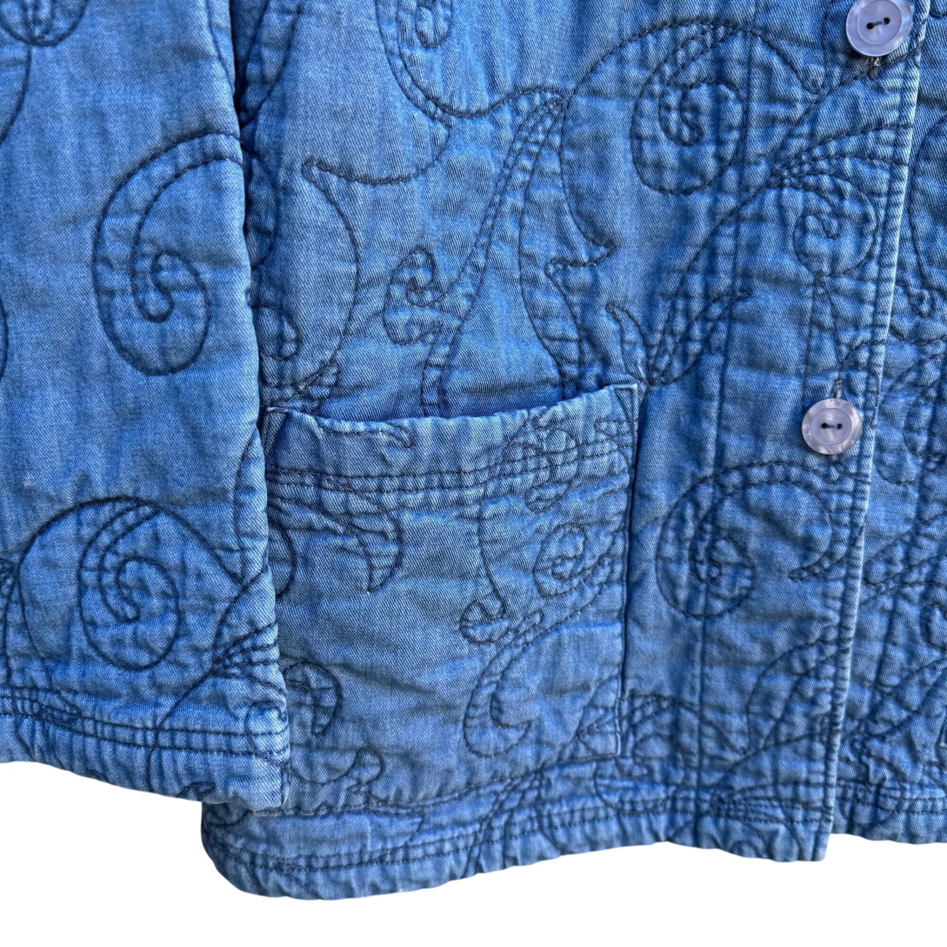 Coldwater Creek Vintage Quilted Jacket M Blue Paisley Design Button Front Jacket