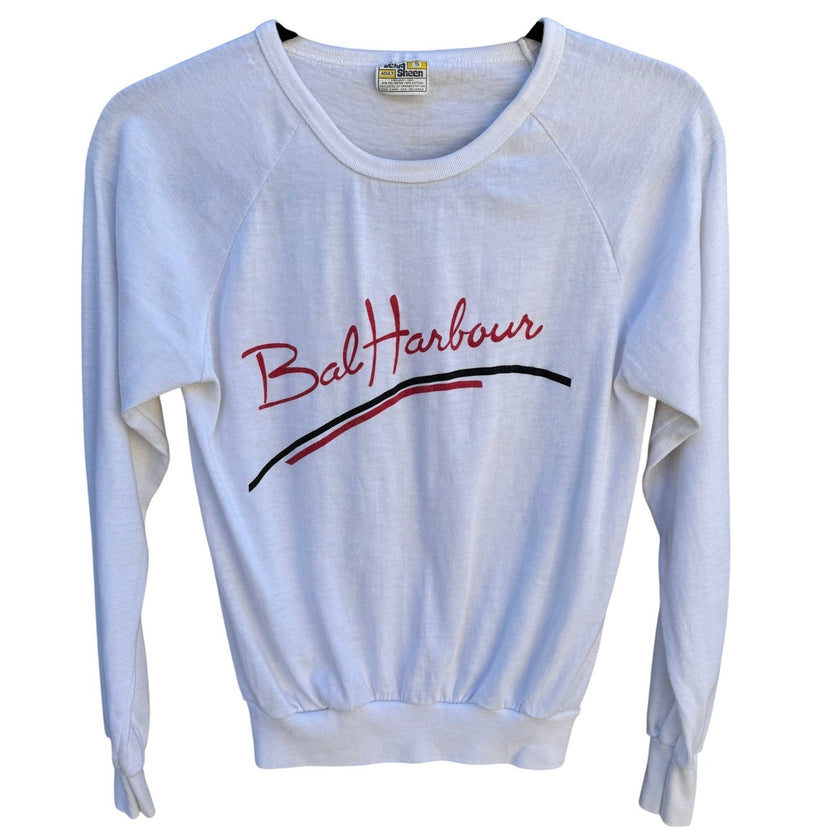 Vintage Velva Sheen Bal Harbour Florida Graphic Long Sleeve Tee White Small 80s