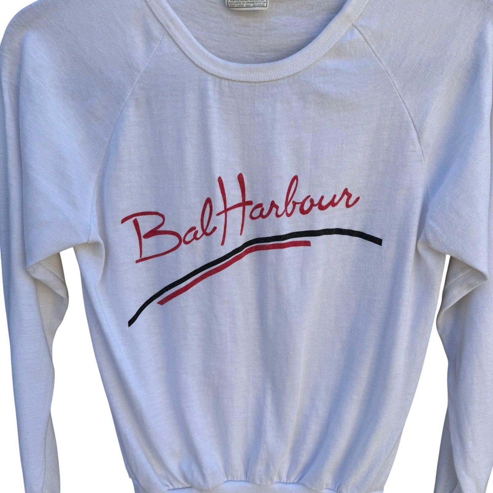 Vintage Velva Sheen Bal Harbour Florida Graphic Long Sleeve Tee White Small 80s