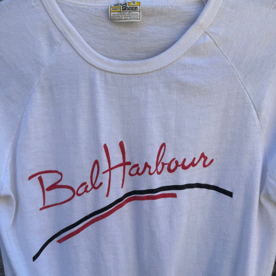 Vintage Velva Sheen Bal Harbour Florida Graphic Long Sleeve Tee White Small 80s