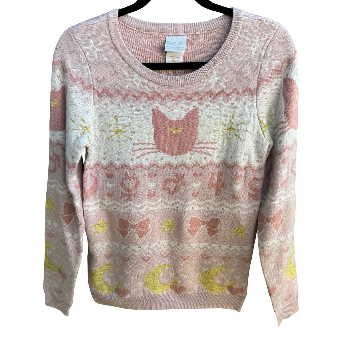 Sailor Moon Box Lunch Exclusive Luna Fair Isle Knit Sweater Pink XS Harajuku