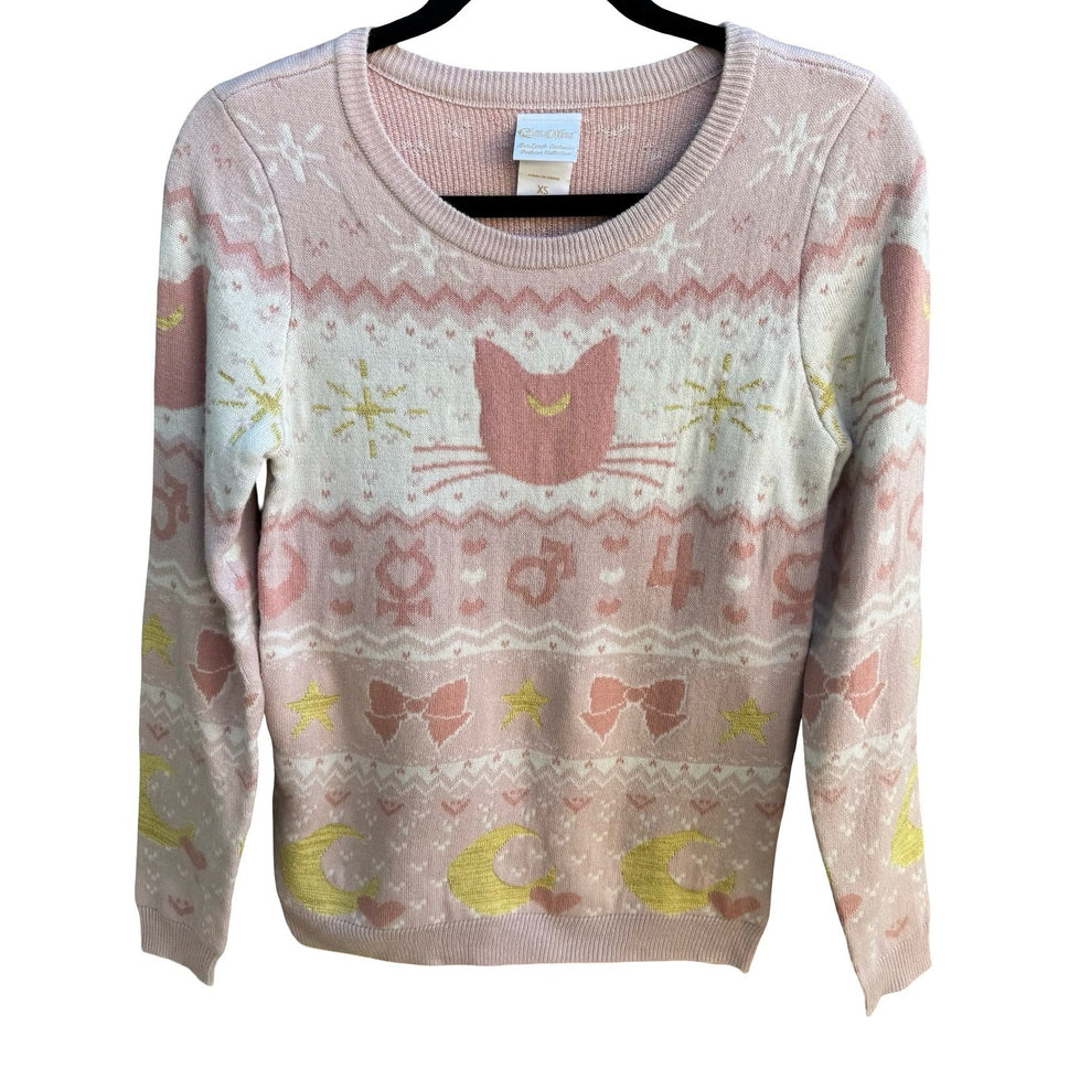Sailor Moon Box Lunch Exclusive Luna Fair Isle Knit Sweater Pink XS Harajuku