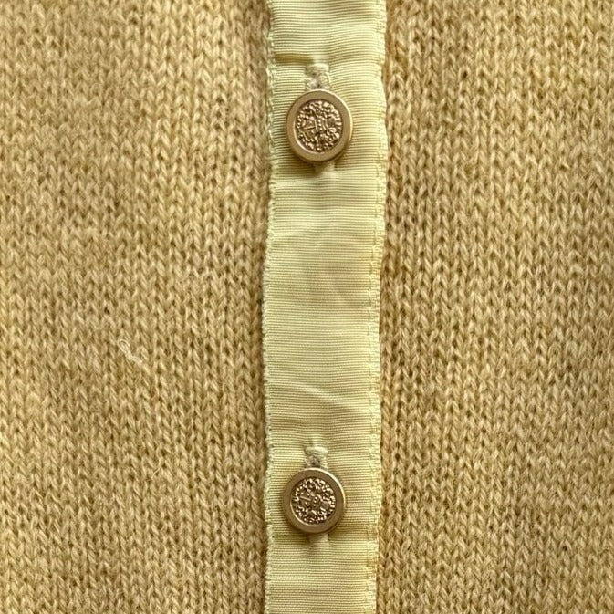 Braemar Vintage Butter Yellow Scottish Wool Preppy Grosgrain Trim Cardigan S