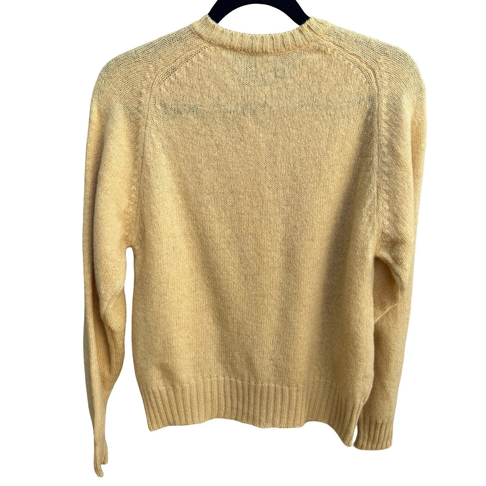 Braemar Vintage Butter Yellow Scottish Wool Preppy Grosgrain Trim Cardigan S