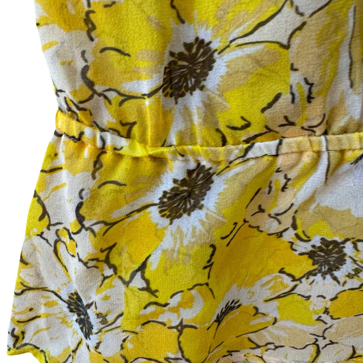 Joie 100% Silk Boho Cottagecore Airy Yellow Feminine Floral Wrap Peplum Blouse M