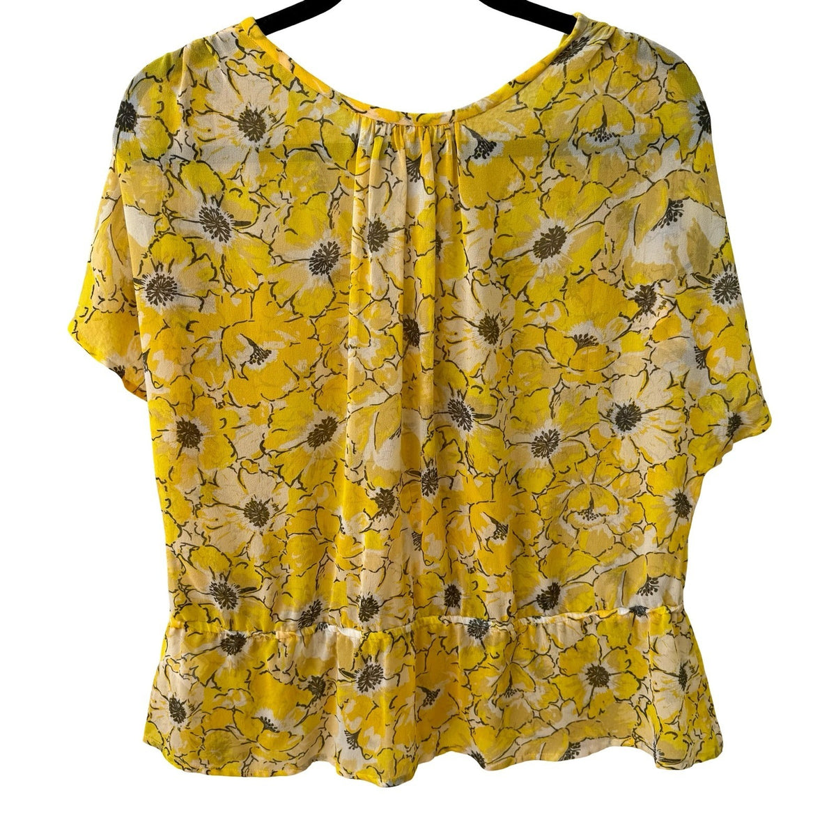 Joie 100% Silk Boho Cottagecore Airy Yellow Feminine Floral Wrap Peplum Blouse M