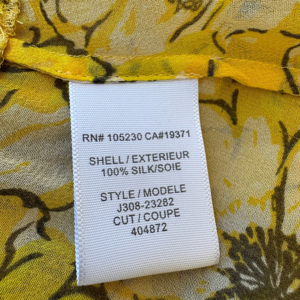 Joie 100% Silk Boho Cottagecore Airy Yellow Feminine Floral Wrap Peplum Blouse M