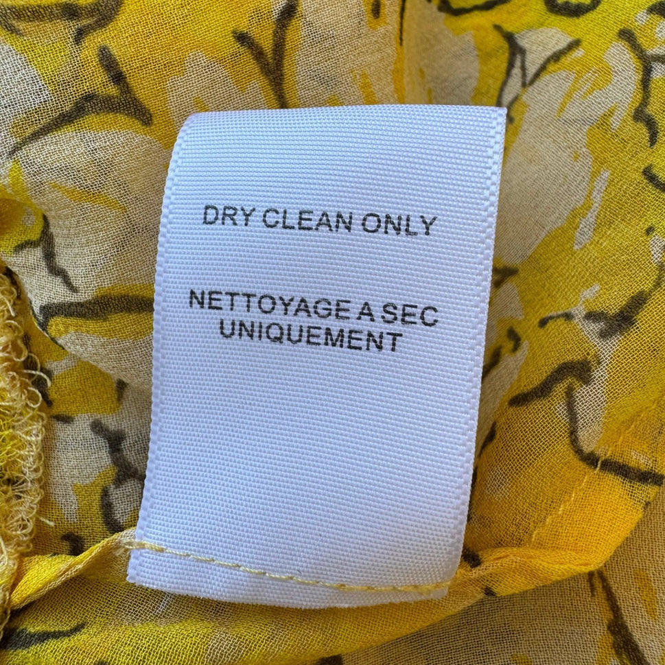 Joie 100% Silk Boho Cottagecore Airy Yellow Feminine Floral Wrap Peplum Blouse M