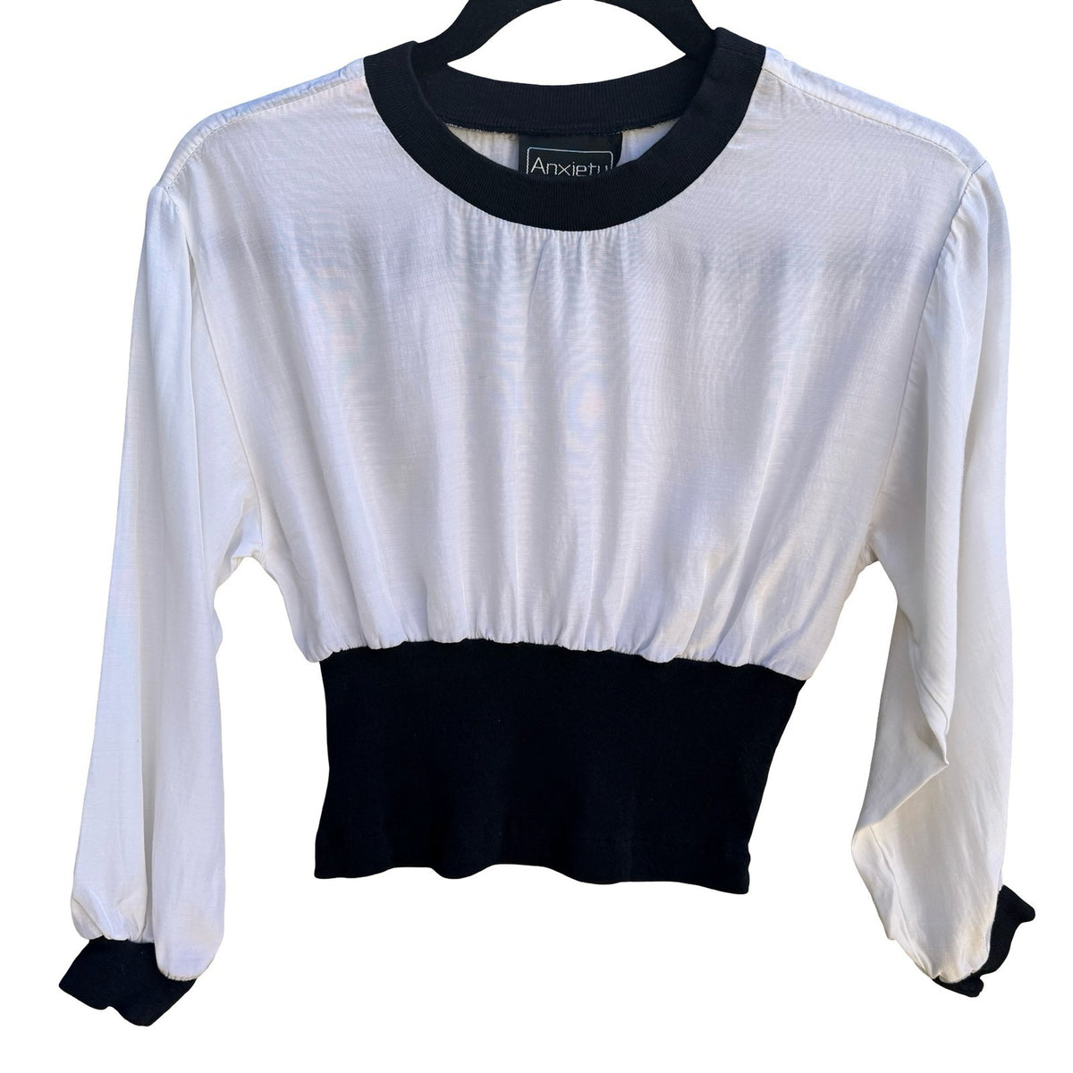 Anxiety Vintage 80s 90s Chic Mod Minimalist Colorblock Blouson Cropped Blouse S