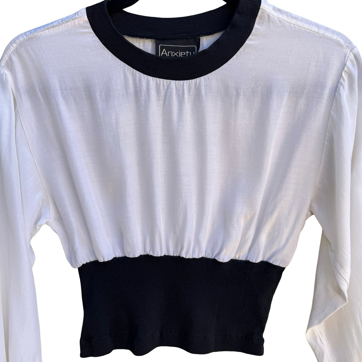 Anxiety Vintage 80s 90s Chic Mod Minimalist Colorblock Blouson Cropped Blouse S