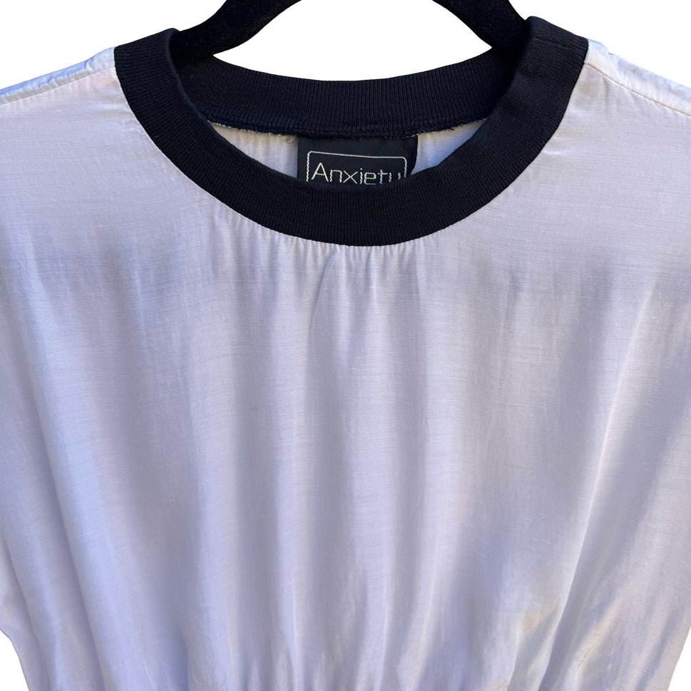 Anxiety Vintage 80s 90s Chic Mod Minimalist Colorblock Blouson Cropped Blouse S
