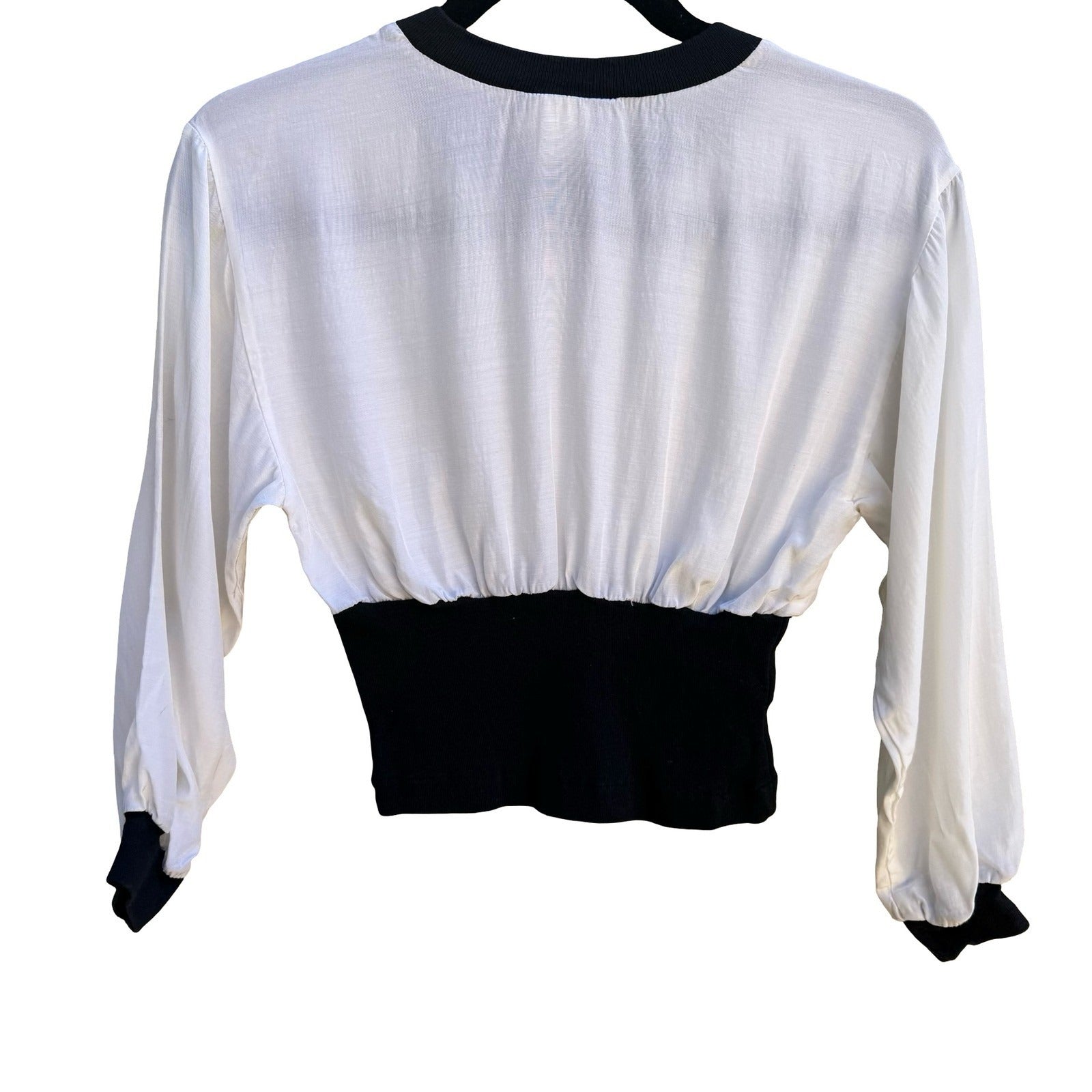 Anxiety Vintage 80s 90s Chic Mod Minimalist Colorblock Blouson Cropped Blouse S