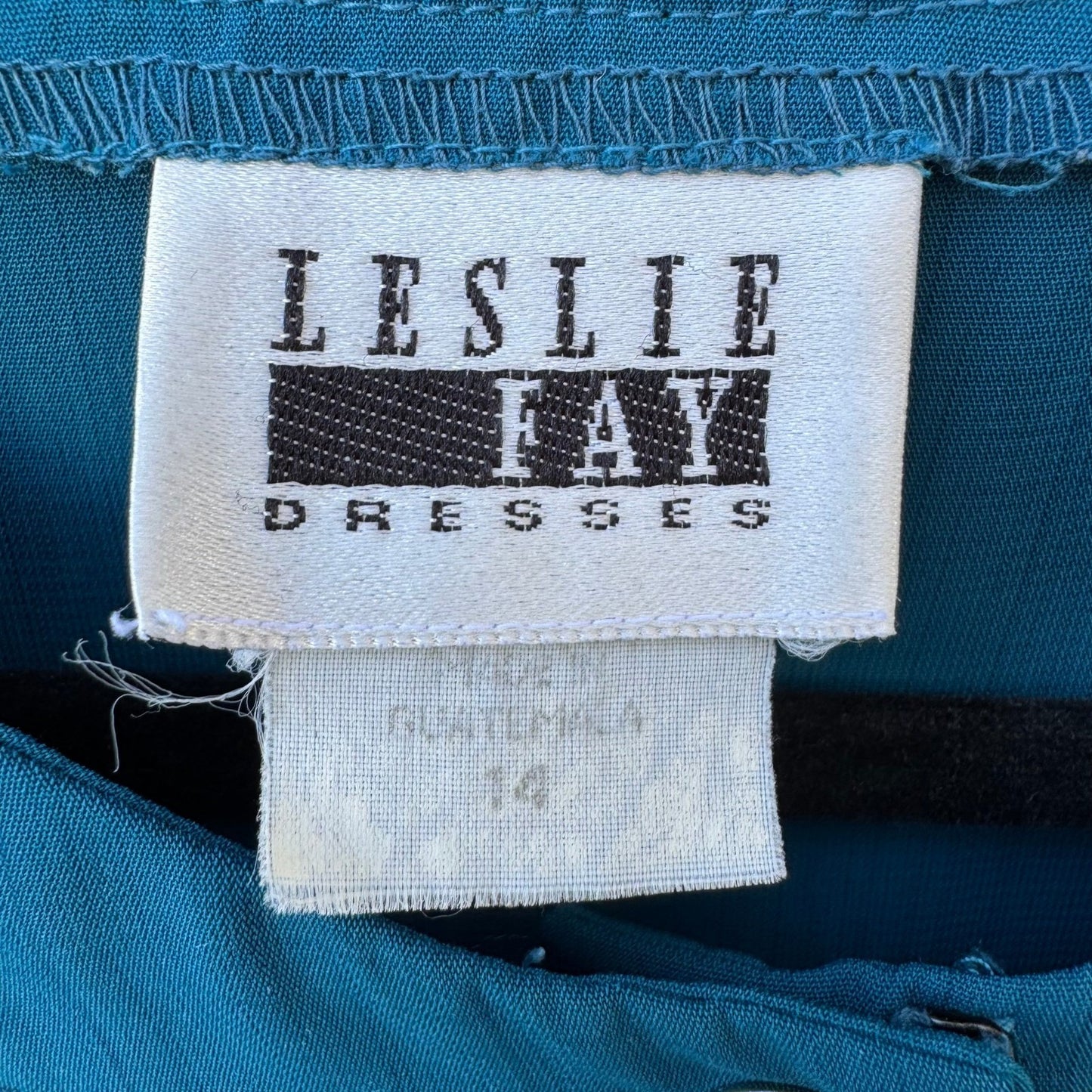 Leslie Fay Vintage Teal Blue Pleated Midi Dress Pintuck Button Front Size 14