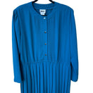 Switch Leslie Fay Vintage Teal Blue Pleated Midi Dress Pintuck Button Front Size 14 3 image