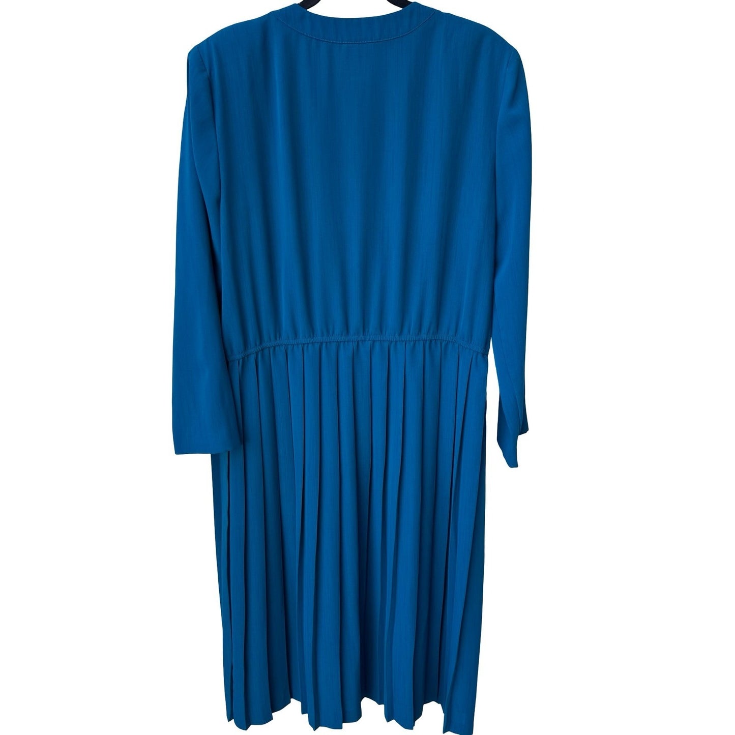 Leslie Fay Vintage Teal Blue Pleated Midi Dress Pintuck Button Front Size 14