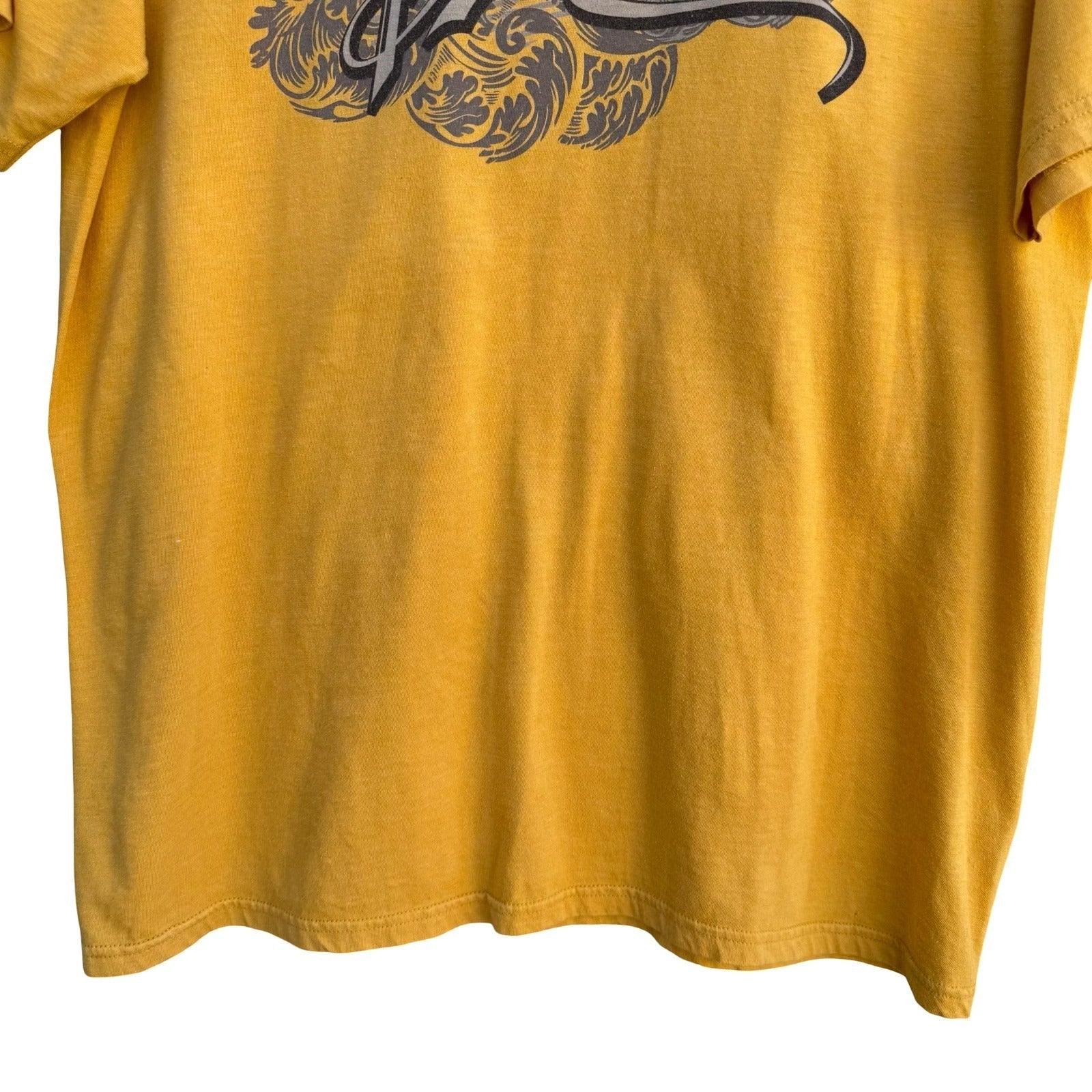 Billabong Vintage Mens Mustard Yellow Graphic T-Shirt Wave Sunburst Short Sleeve