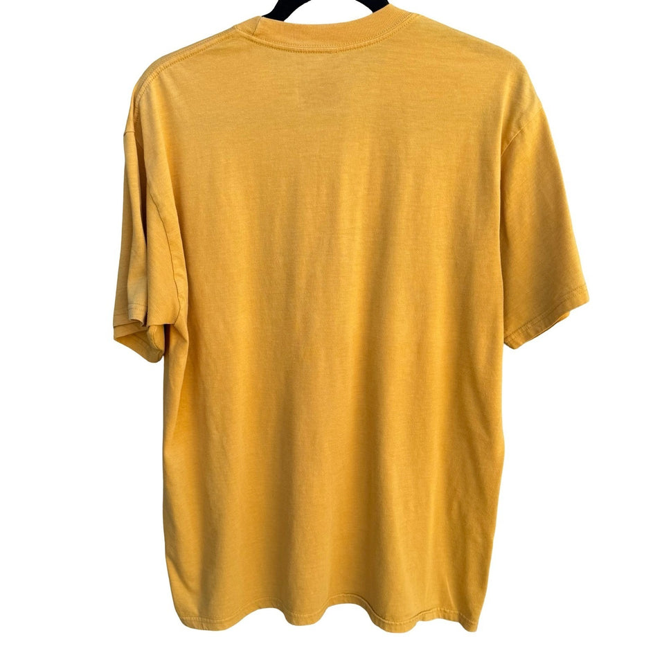 Billabong Vintage Mens Mustard Yellow Graphic T-Shirt Wave Sunburst Short Sleeve