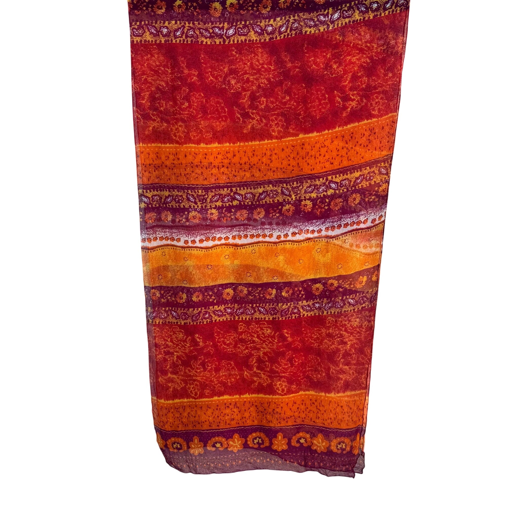 Adrienne Vittadini Vintage Silk Multicolor Red Orange Boho Print Scarf Wrap OS