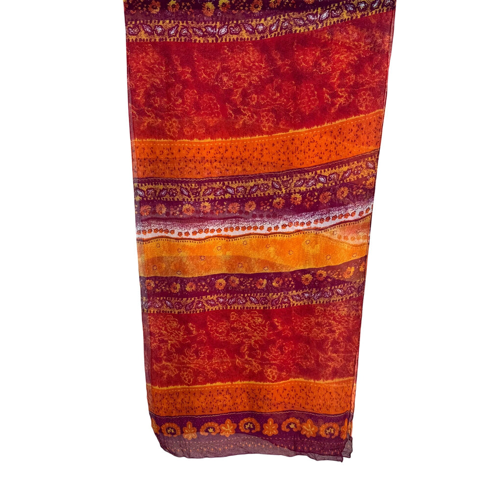 Adrienne Vittadini Vintage Silk Multicolor Red Orange Boho Print Scarf Wrap OS
