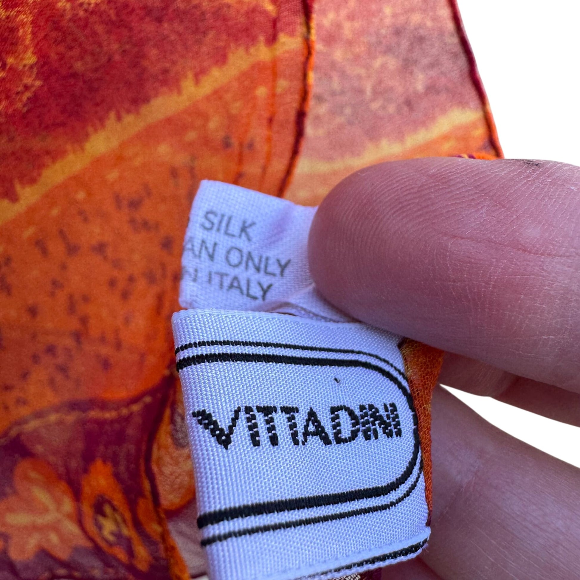 Adrienne Vittadini Vintage Silk Multicolor Red Orange Boho Print Scarf Wrap OS