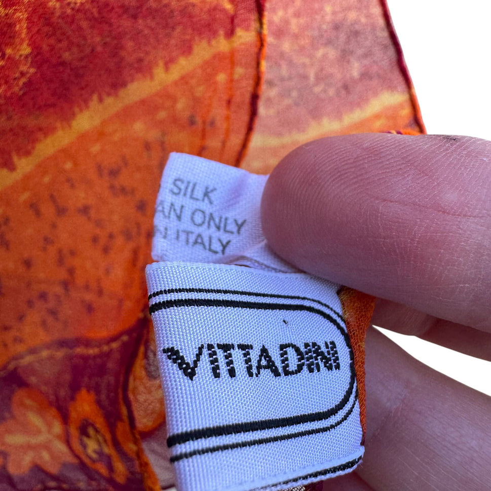 Adrienne Vittadini Vintage Silk Multicolor Red Orange Boho Print Scarf Wrap OS