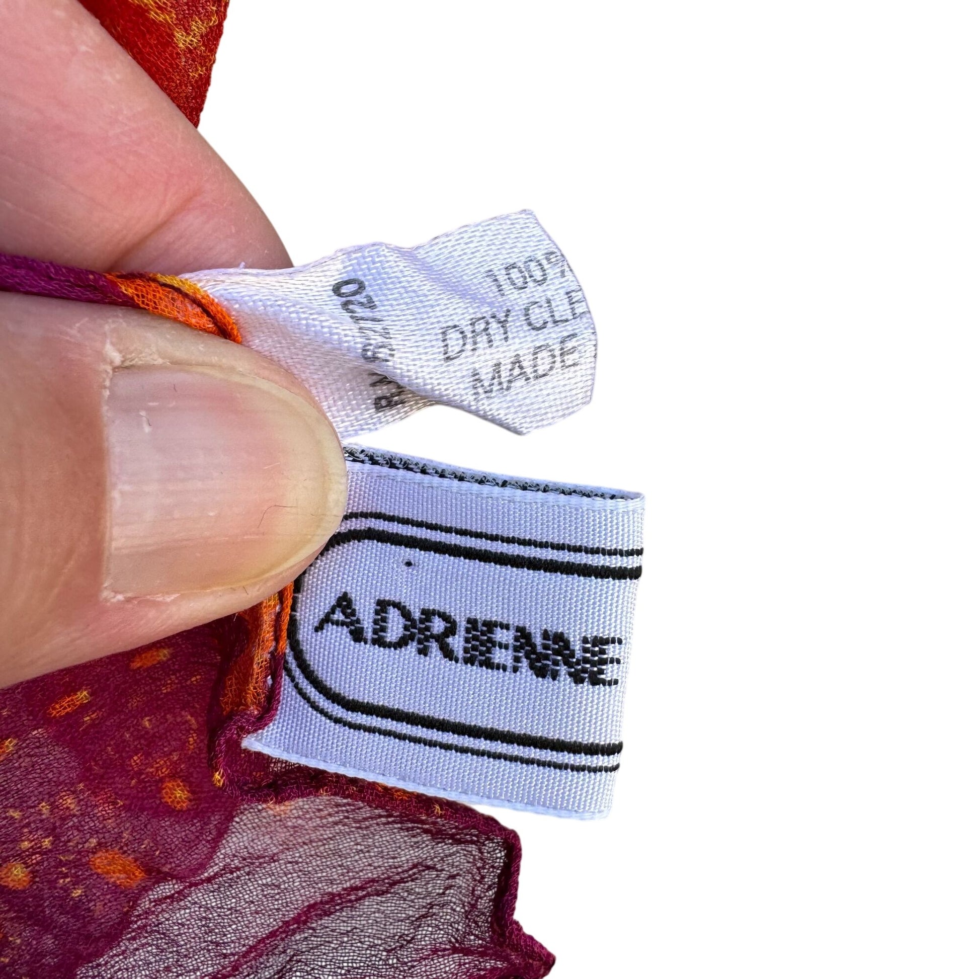 Adrienne Vittadini Vintage Silk Multicolor Red Orange Boho Print Scarf Wrap OS