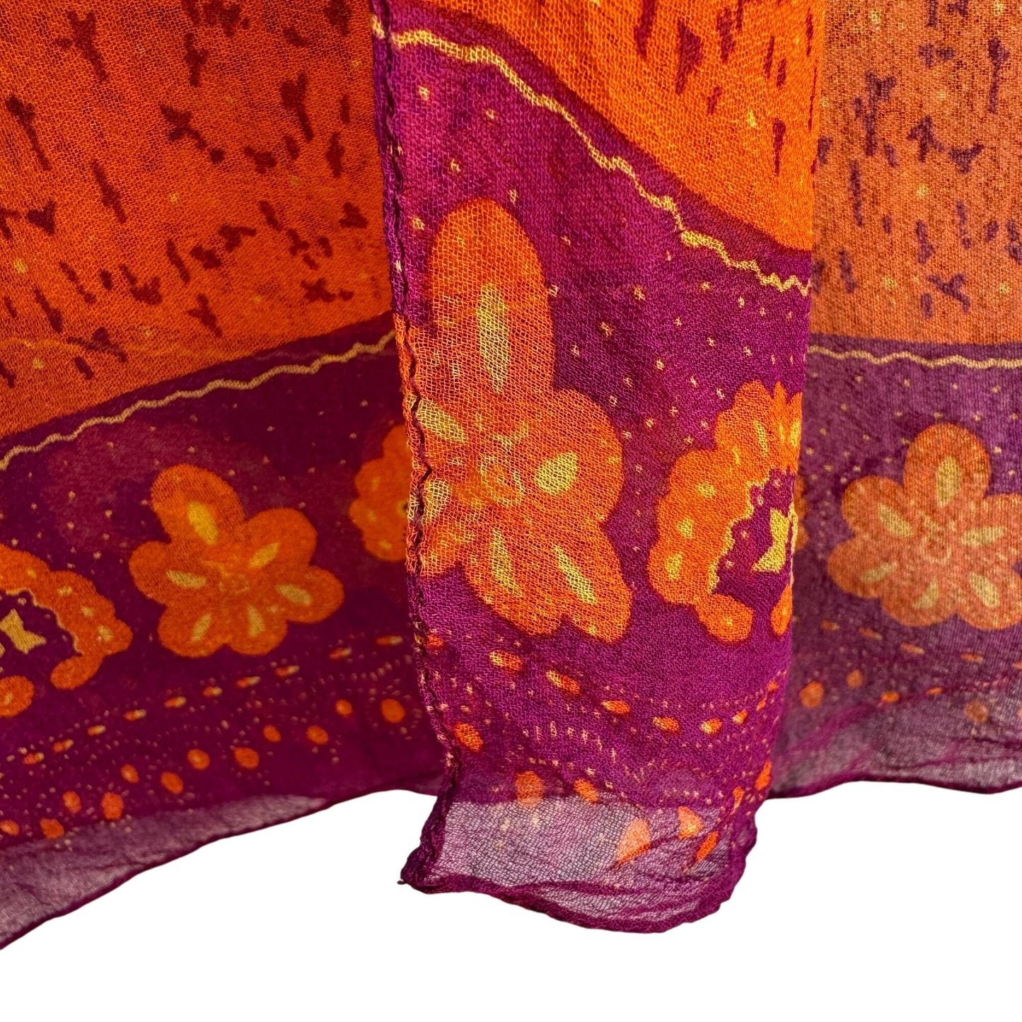 Adrienne Vittadini Vintage Silk Multicolor Red Orange Boho Print Scarf Wrap OS