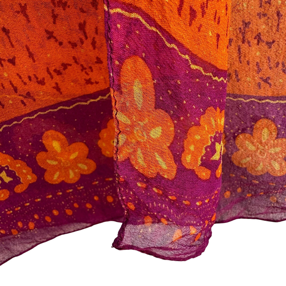 Adrienne Vittadini Vintage Silk Multicolor Red Orange Boho Print Scarf Wrap OS