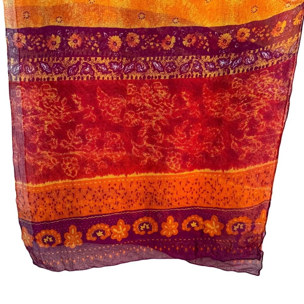 Adrienne Vittadini Vintage Silk Multicolor Red Orange Boho Print Scarf Wrap OS