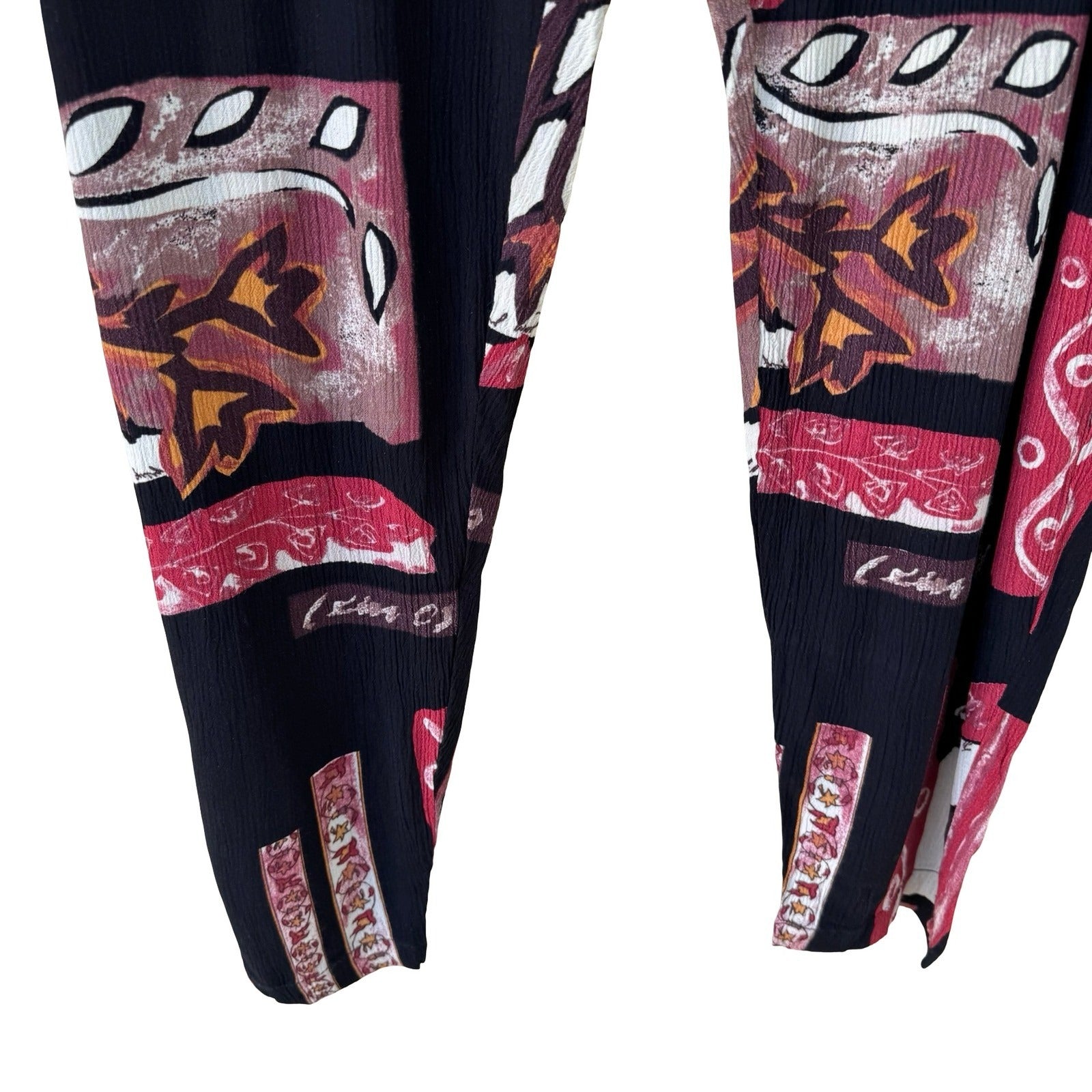 Surya Womens Abstract Geometric Floral Rayon Drawstring Crop Pants Black Red XL