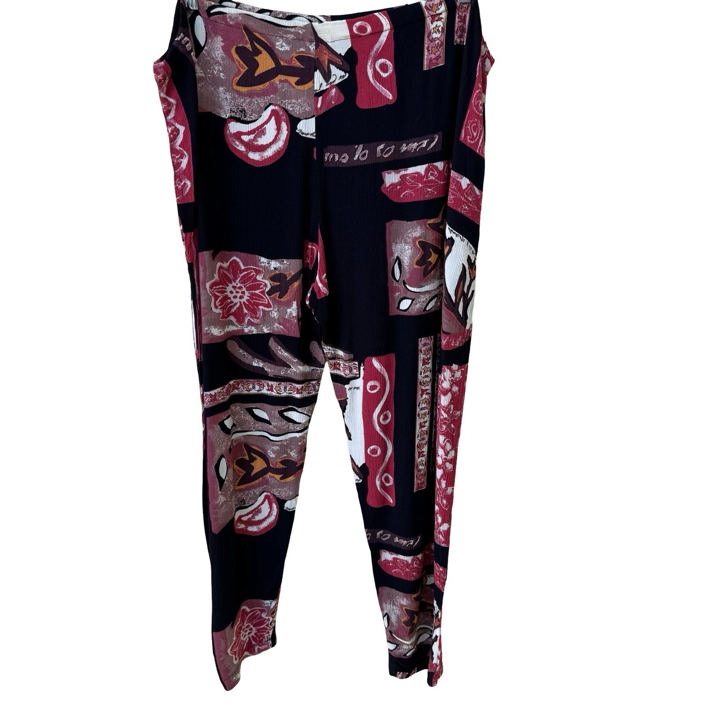 Surya Womens Abstract Geometric Floral Rayon Drawstring Crop Pants Black Red XL
