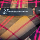 Switch New York &amp; Company Tan Pink Plaid Button Front Roll Tab Sleeve Shirt Dress S 2 image