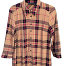 Switch New York &amp; Company Tan Pink Plaid Button Front Roll Tab Sleeve Shirt Dress S 3 image