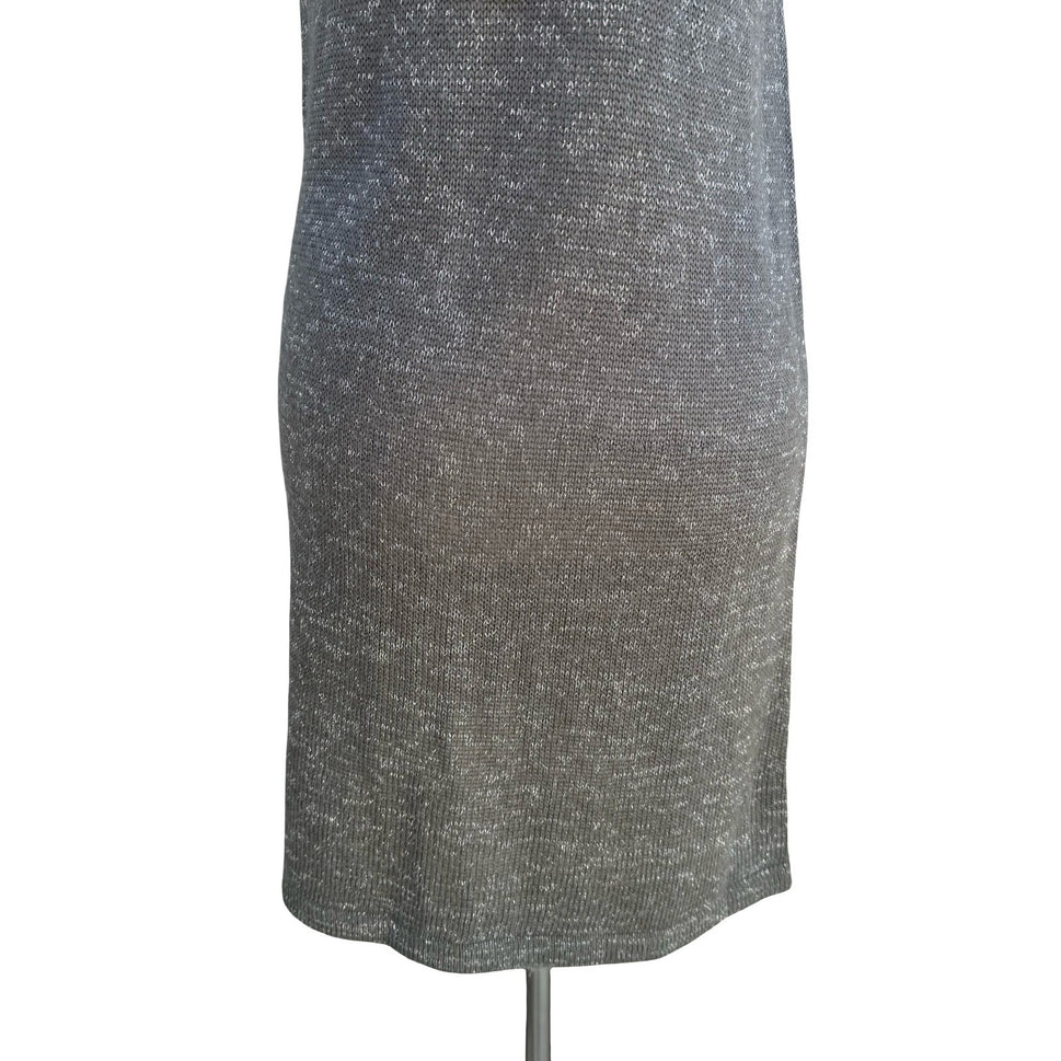 Crystal Candy Y2K Grey Metallic Knit Mini Sweater Dress Short Sleeve Scoop Neck