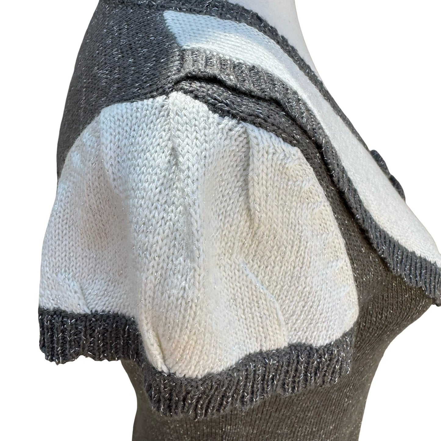 Crystal Candy Y2K Grey Metallic Knit Mini Sweater Dress Short Sleeve Scoop Neck