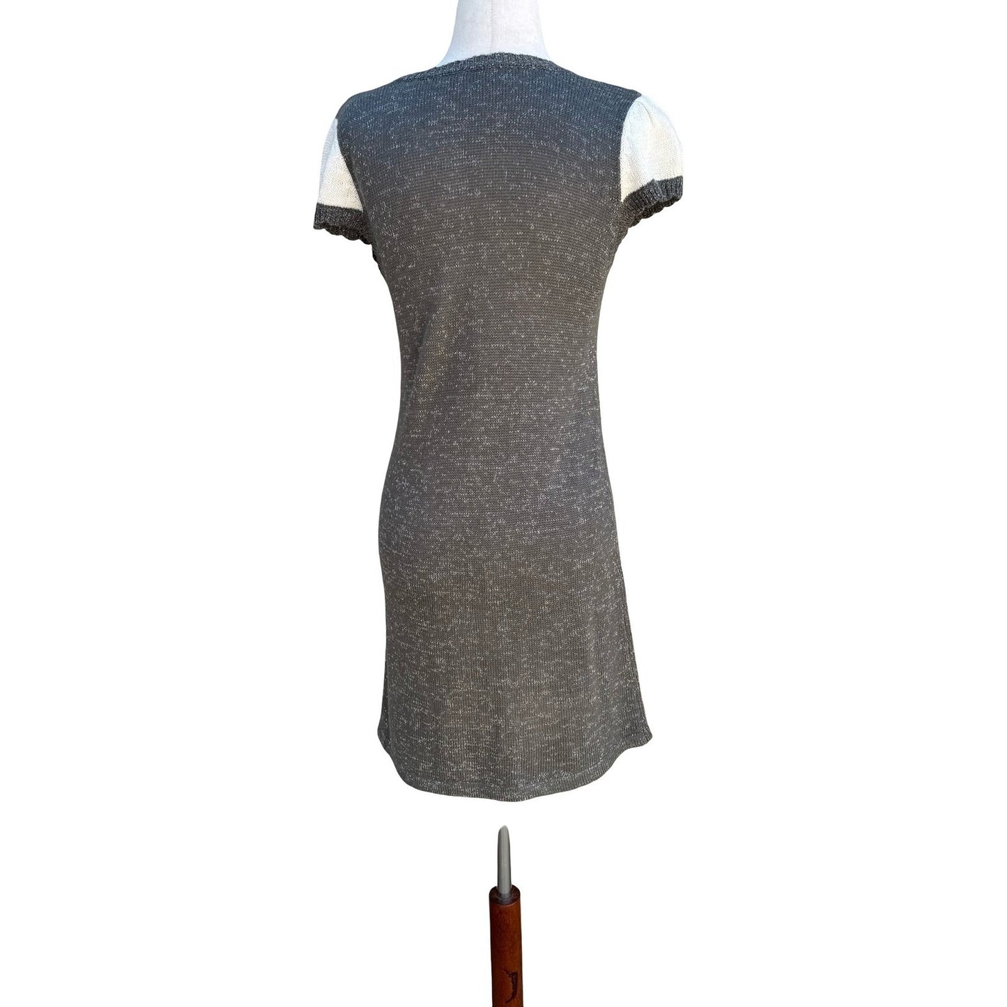 Crystal Candy Y2K Grey Metallic Knit Mini Sweater Dress Short Sleeve Scoop Neck