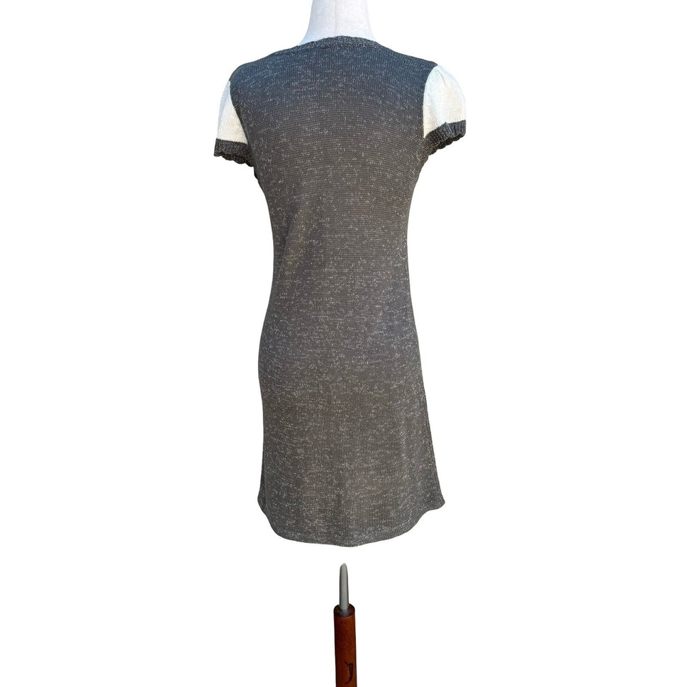 Crystal Candy Y2K Grey Metallic Knit Mini Sweater Dress Short Sleeve Scoop Neck