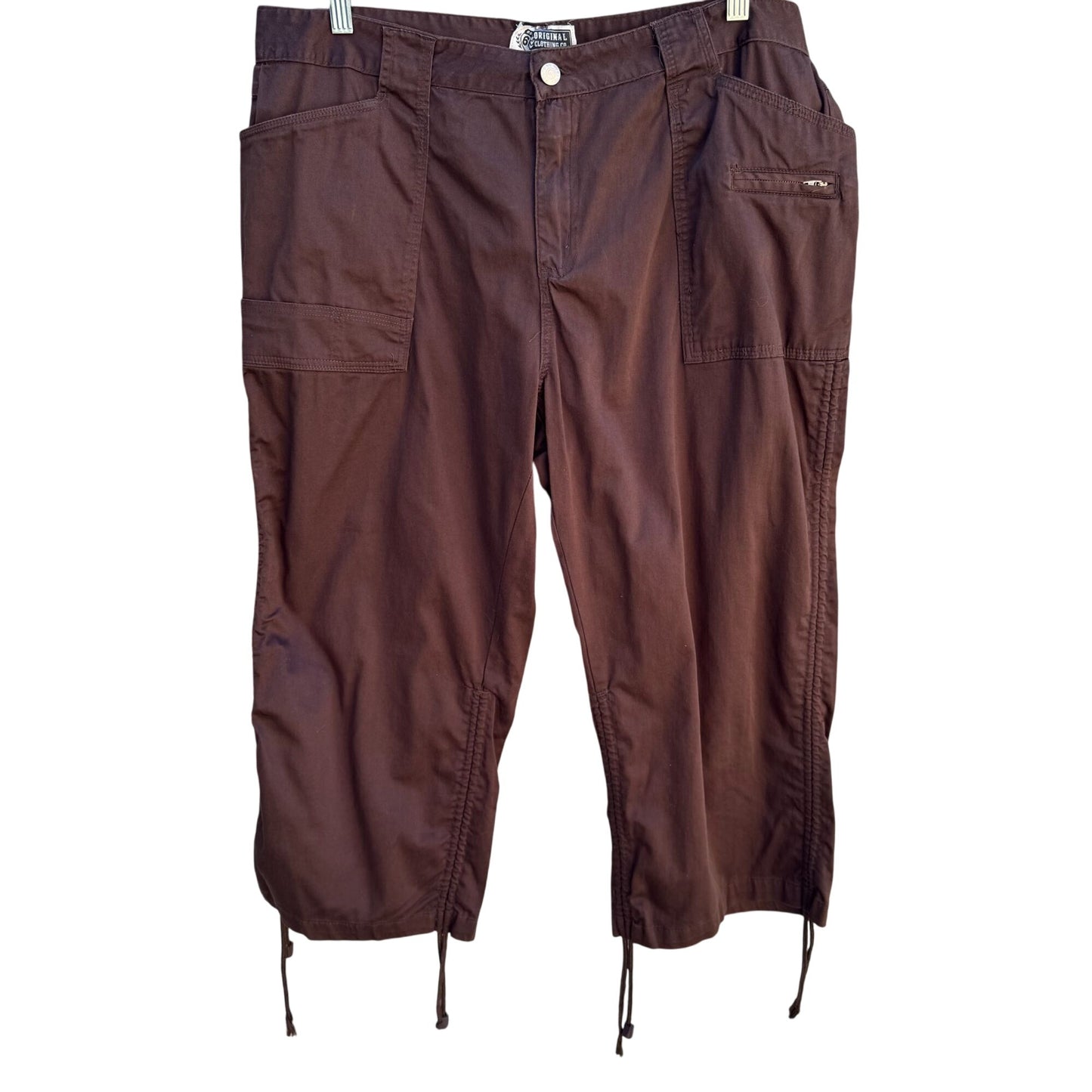 Route 66 Vintage Womens Brown Cargo Drawstring Hem Stretch Cargo Capri Pants 18W