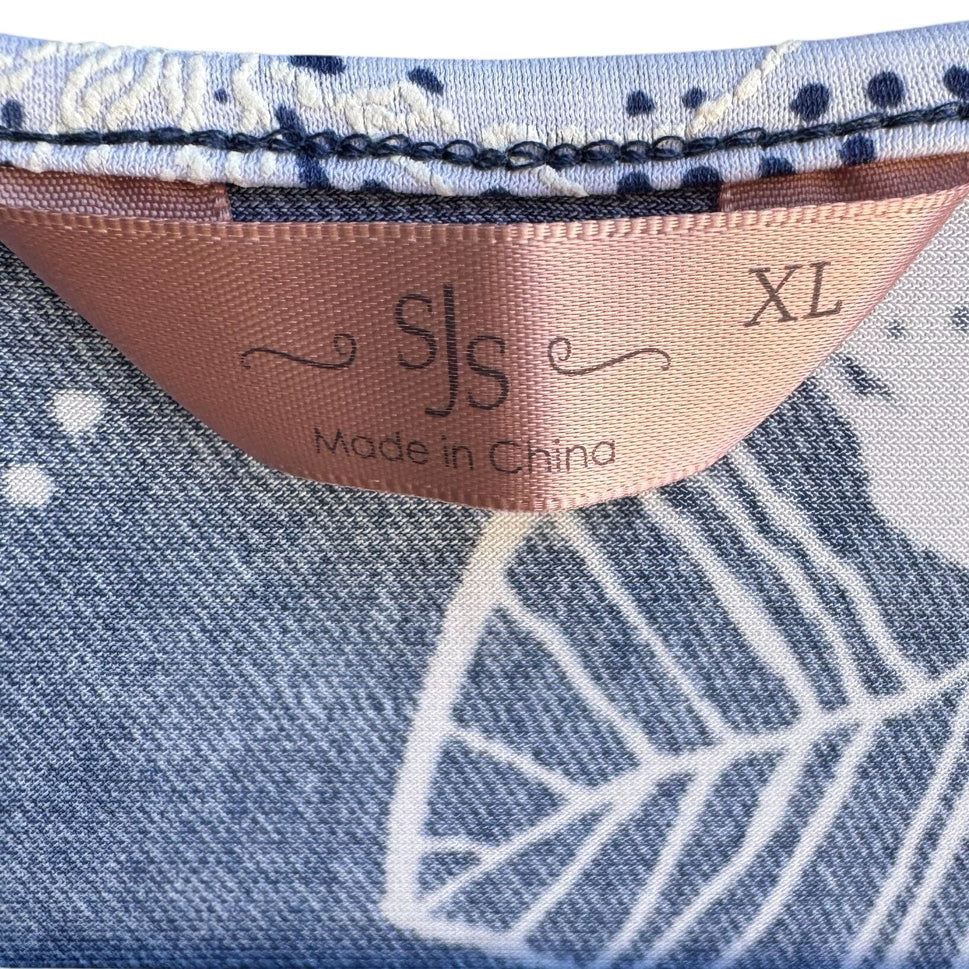 SJS Vintage Y2K Womens Floral Sleeveless Blue Tie Neck Babydoll Top Blouse XL