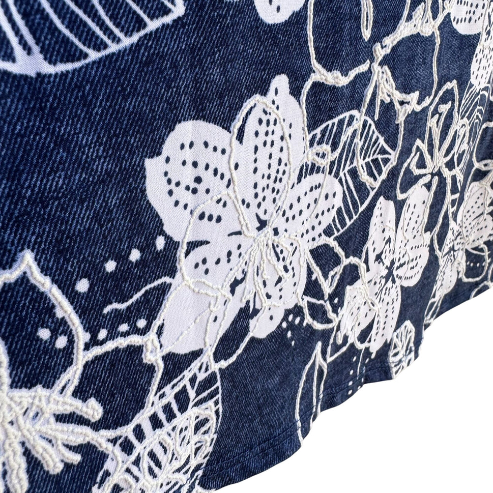 SJS Vintage Y2K Womens Floral Sleeveless Blue Tie Neck Babydoll Top Blouse XL