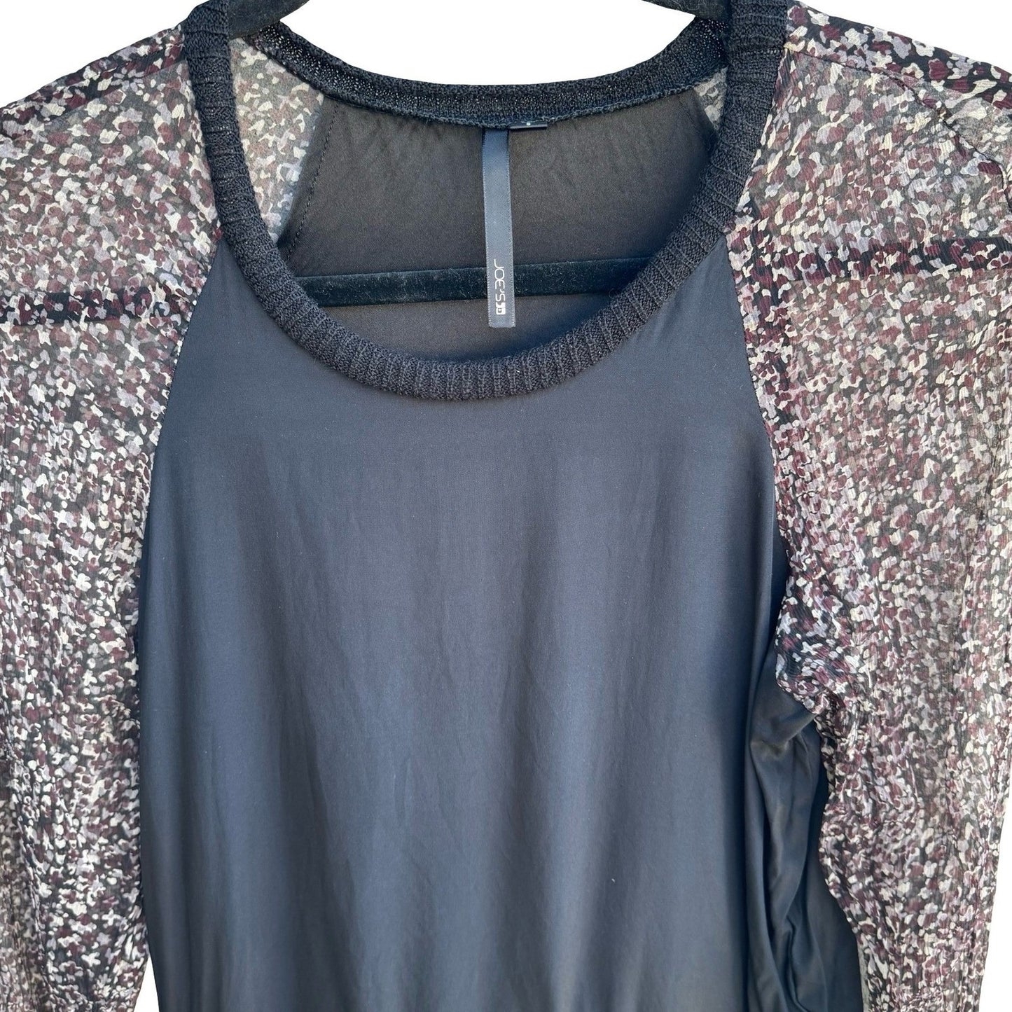 Joes Jeans Vintage Feminine Silk Floral Sheer Sleeves Knit Trim Blouse Black S