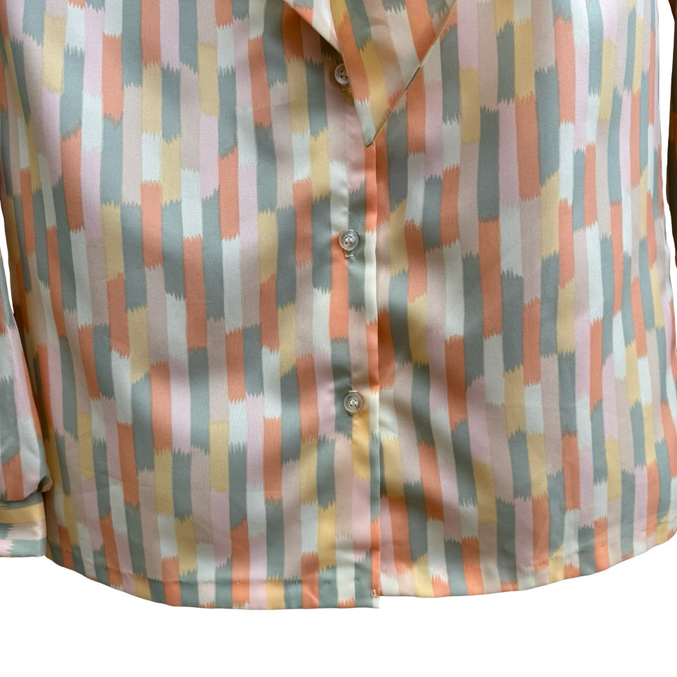 Lucky Winner Vintage 70s 80s Secretary Mod Tie Neck Geometric Brushstroke Blouse