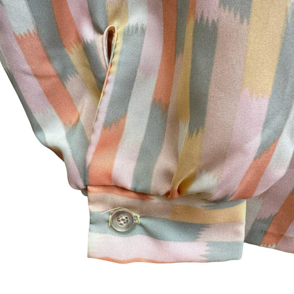 Lucky Winner Vintage 70s 80s Secretary Mod Tie Neck Geometric Brushstroke Blouse