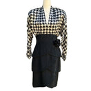 Switch AJ Bari Vintage 80s Silk Deep V Empire Waist Houndstooth Tiered Tulip Midi Dress 2 image