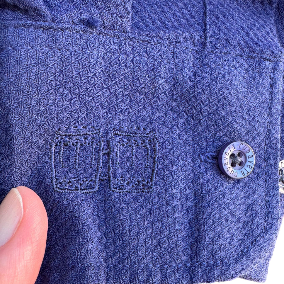 Monte Carlo Mens Embroidered Band Collar Long Sleeve Button-Up Shirt Blue L