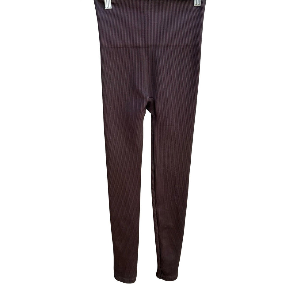 Spanx Look at Me Shapewear Compression Leggings Brown Ribbed High Waisted Pant M