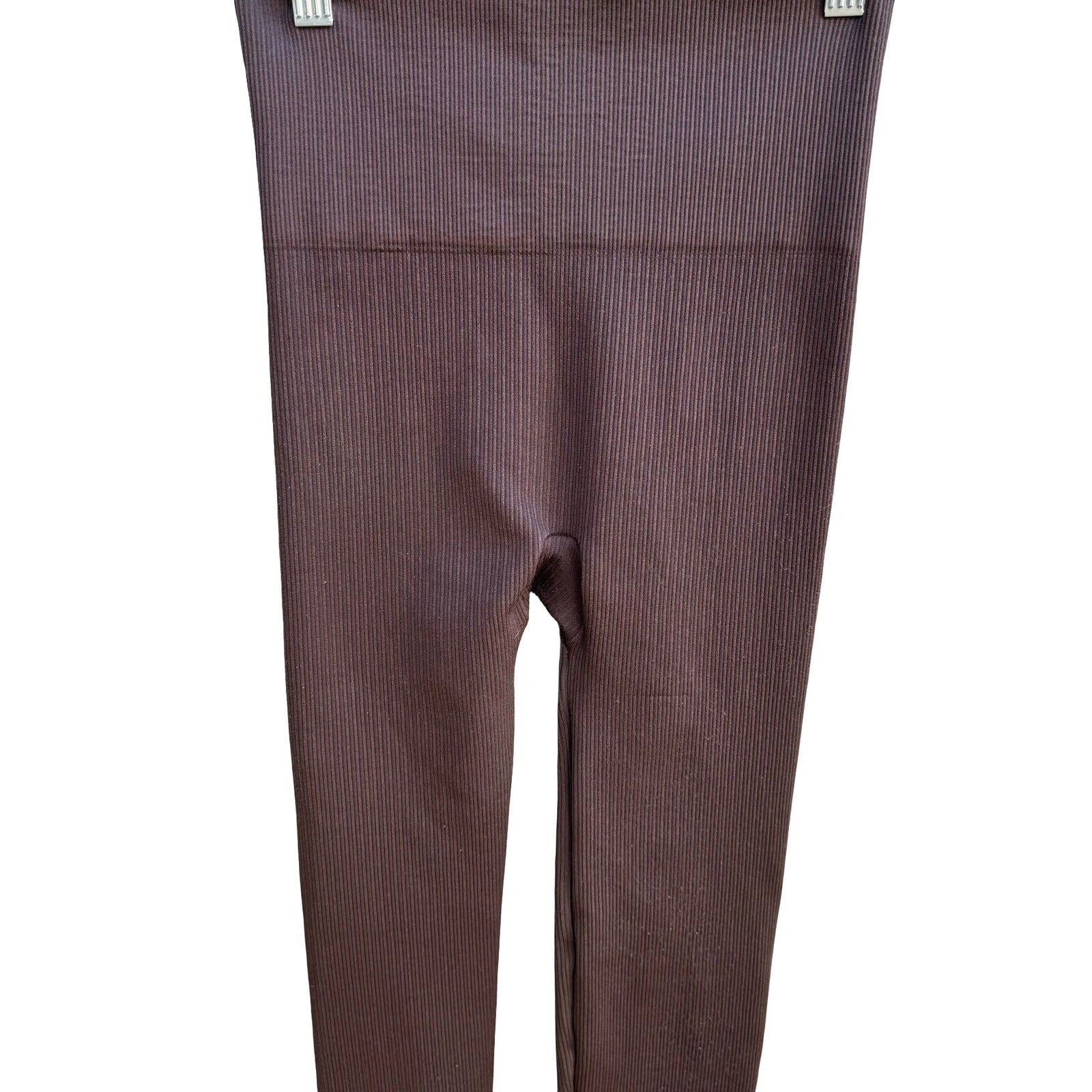 Spanx Look at Me Shapewear Compression Leggings Brown Ribbed High Waisted Pant M
